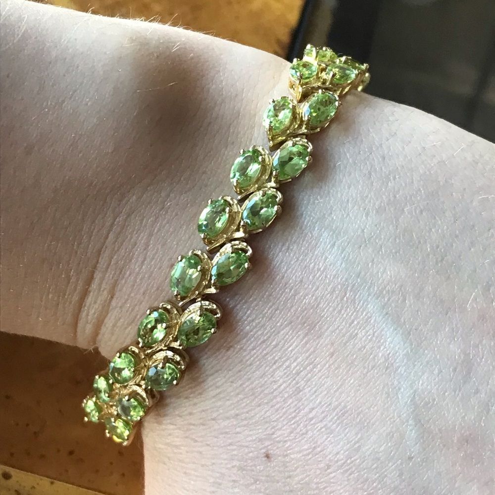 Natural Peridot Sterling Silver 18k Yellow Gold Vermeil Bracelet